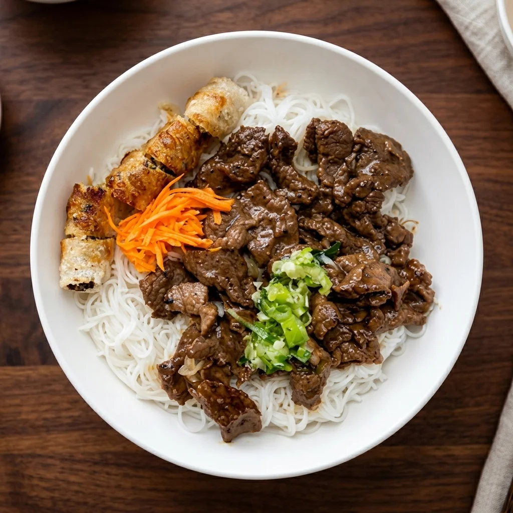 Vietnamese vermicelli bowl with grilled meats at T&Q VietMeal Saskatoon